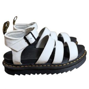 Dr. Martens White and Black Platform Strappy Sandals
